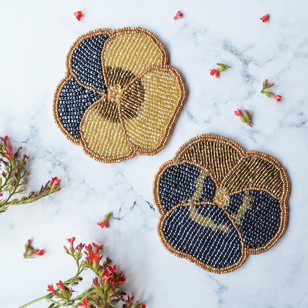 BEADS Pansy Coaster - Blue & Gold (Set of 2)
