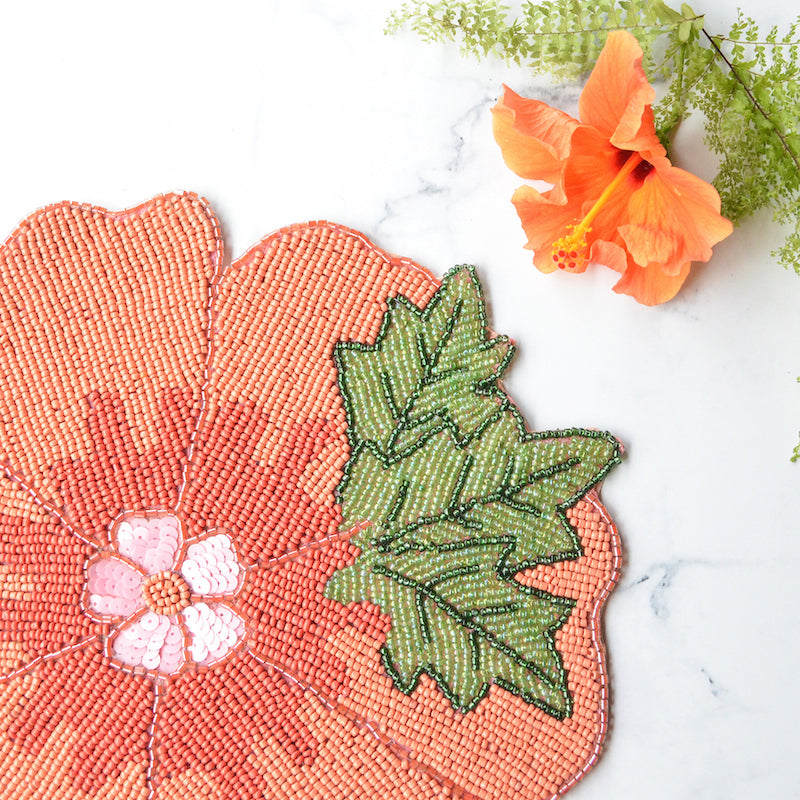 BEADS Flower Coaster and Mat - Orange (Set of 2)