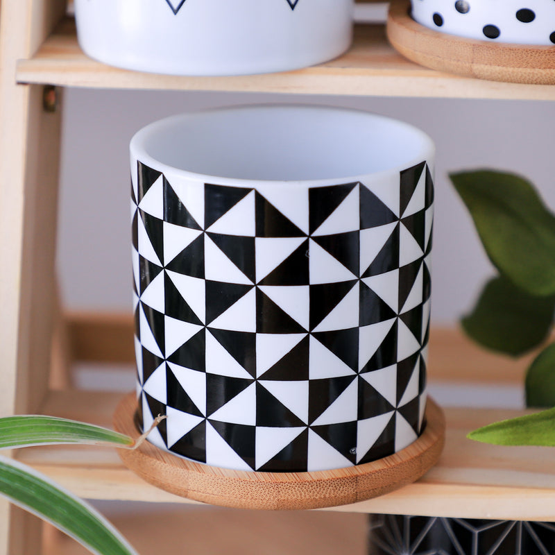 Ebony & Ivory Ceramic Planter With Coaster Set Of 8