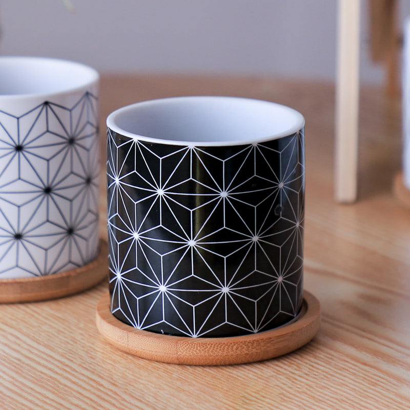Ebony & Ivory Ceramic Planter With Coaster Set Of 8