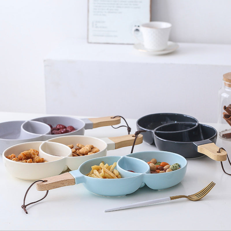 Black Chip and Dip Bowl 500 ml - Bowls, serving bowls, ceramic bowls, snack serving bowls, section bowls, bowl with handle, fancy serving bowls, small serving bowls | Bowls for dining table & home decor