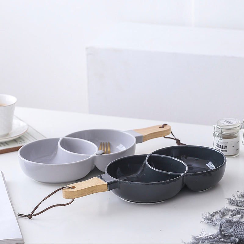 Black Chip and Dip Bowl 500 ml - Bowls, serving bowls, ceramic bowls, snack serving bowls, section bowls, bowl with handle, fancy serving bowls, small serving bowls | Bowls for dining table & home decor