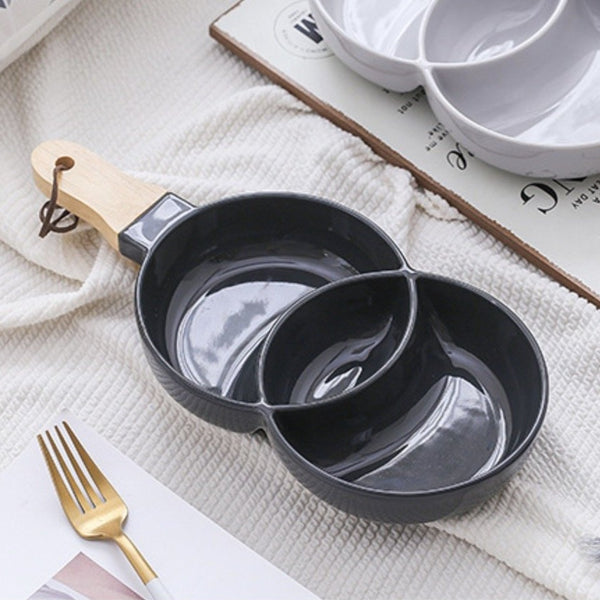 Black Chip and Dip Bowl 500 ml - Bowls, serving bowls, ceramic bowls, snack serving bowls, section bowls, bowl with handle, fancy serving bowls, small serving bowls | Bowls for dining table & home decor
