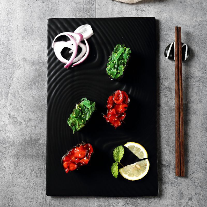 Black Serving Plate Texture Large - Ceramic platter, serving platter, fruit platter | Plates for dining table & home decor