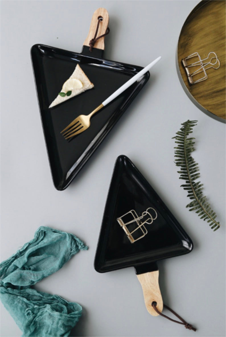 Black Triangle Plate Large - Ceramic platter, serving platter, fruit platter | Plates for dining table & home decor