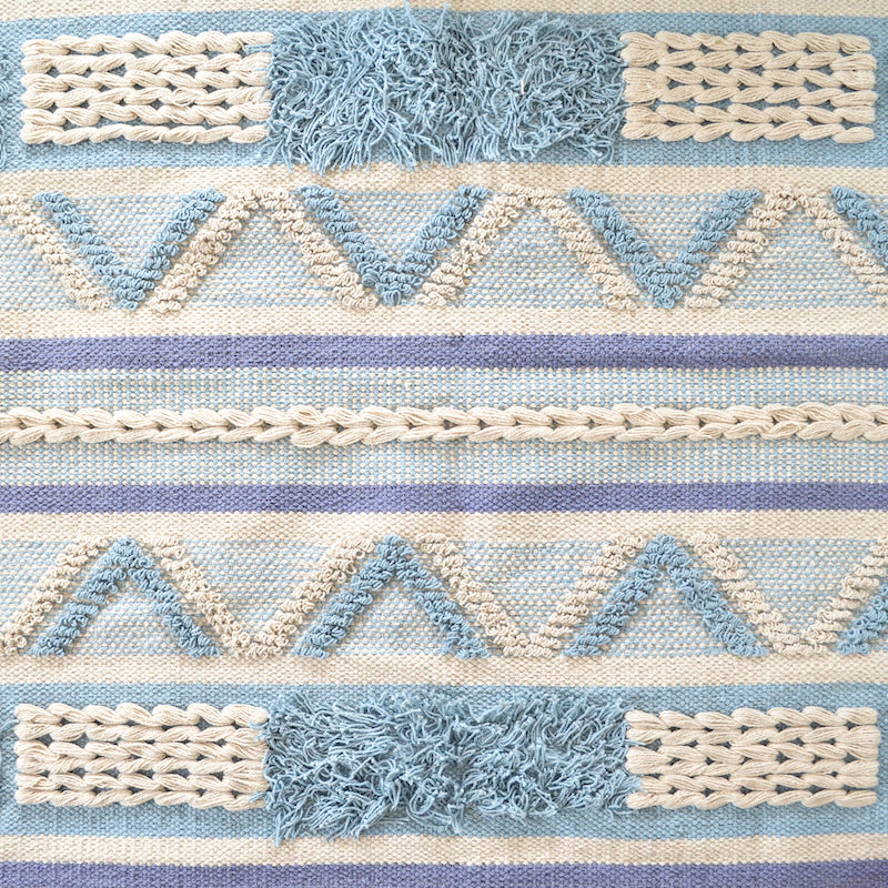 BOHO Bluebell Hand Woven Rug - Blue White & Natural
