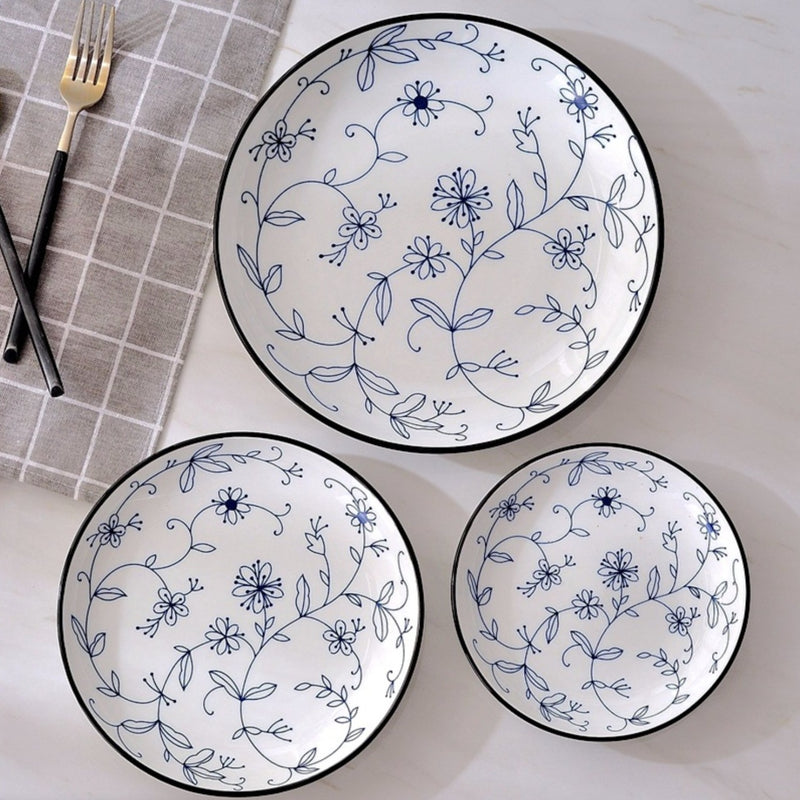 Blue and white Floral Dinner Plate - Serving plate, snack plate, ceramic dinner plates| Plates for dining table & home decor