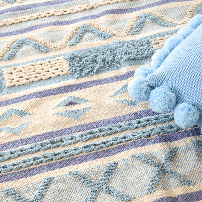BOHO Bluebell Hand Woven Rug - Blue White & Natural