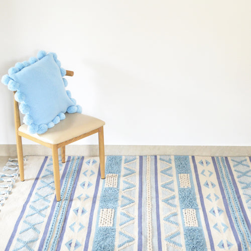 BOHO Bluebell Hand Woven Rug - Blue White & Natural
