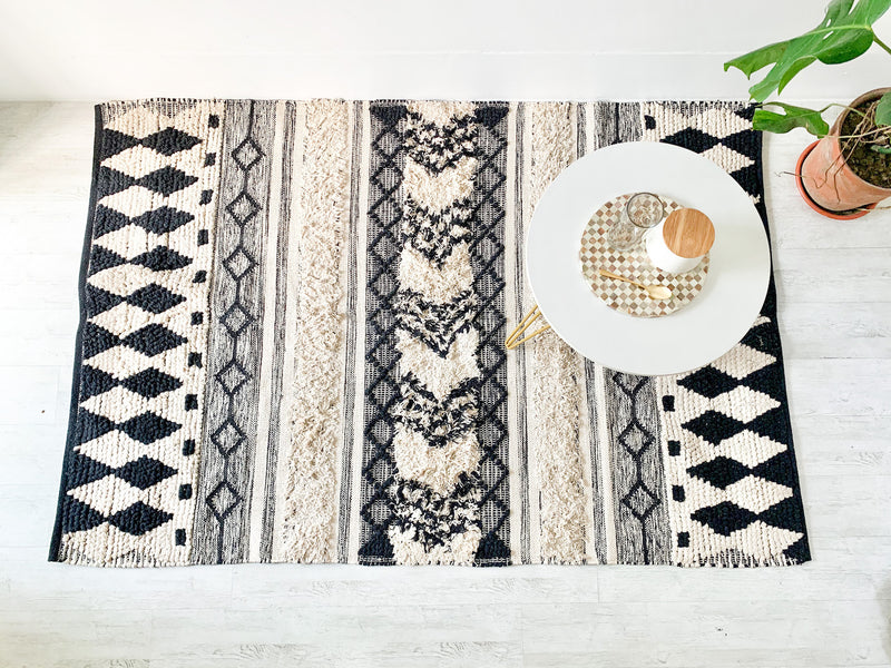 BOHO Avery Hand Woven Rug - Black & Beige