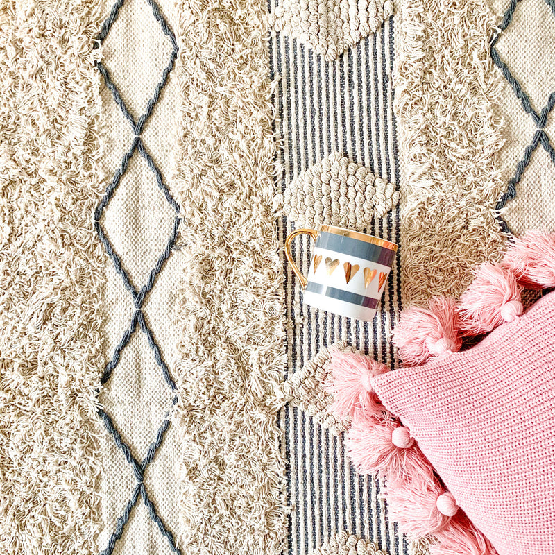 BOHO Harper Handwoven Rug - White & Grey