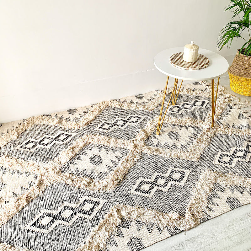 BOHO Lydia Morrocan Hand Woven Rug - Grey & Natural