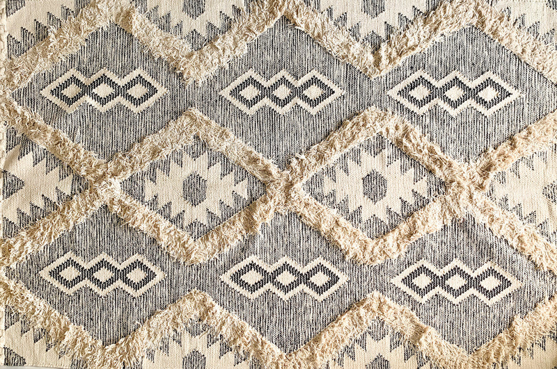 BOHO Lydia Morrocan Hand Woven Rug - Grey & Natural
