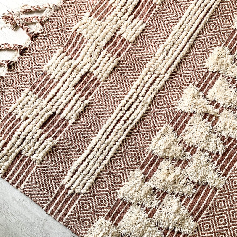 BOHO Ophelia Hand Woven Rug - Brown & White