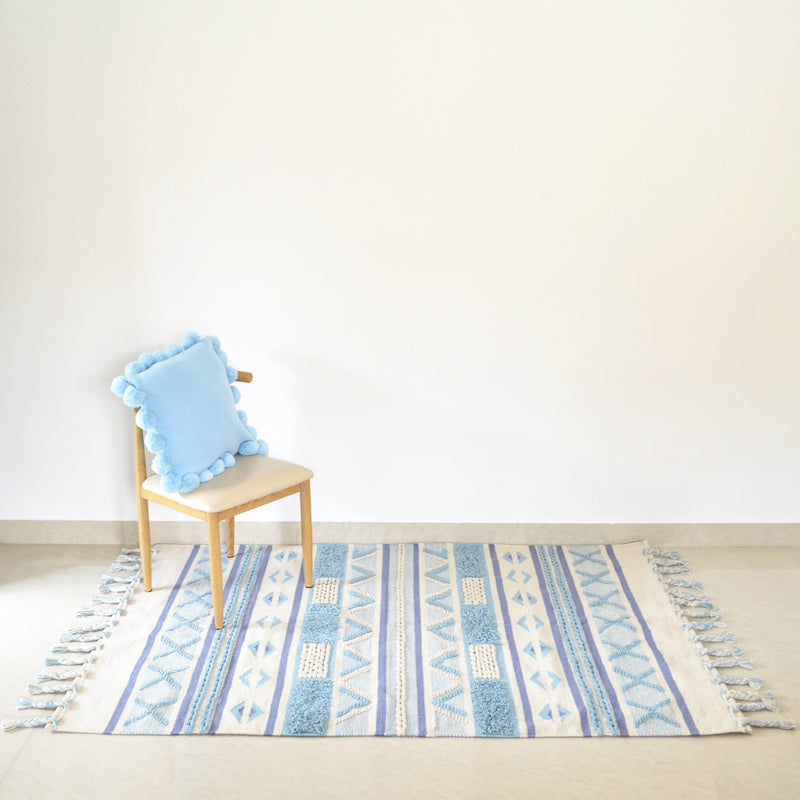 BOHO Bluebell Hand Woven Rug - Blue White & Natural