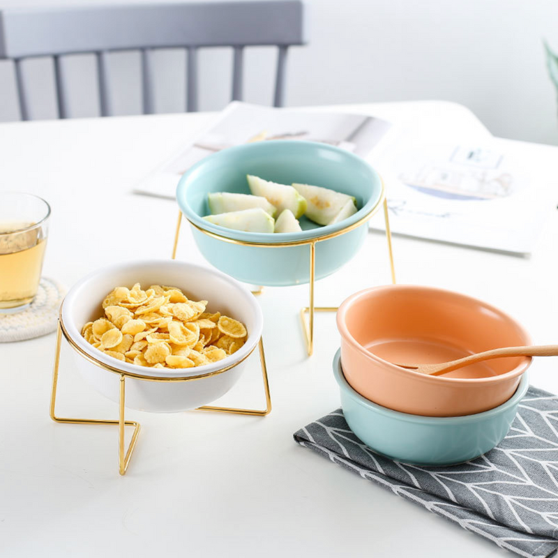 Ceramic Bowl With Metal Stand White 800 ml - Bowl, ceramic bowl, serving bowls, noodle bowl, salad bowls, bowl for snacks, snack bowl sets | Bowls for dining table & home decor