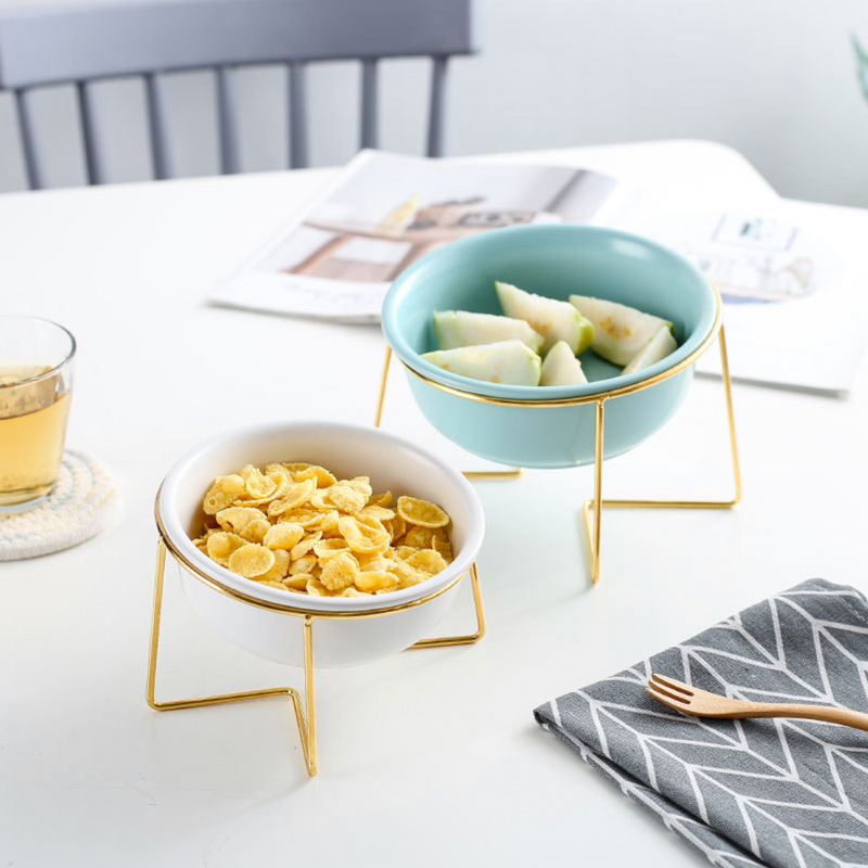 Ceramic Bowl With Metal Stand White 800 ml - Bowl, ceramic bowl, serving bowls, noodle bowl, salad bowls, bowl for snacks, snack bowl sets | Bowls for dining table & home decor