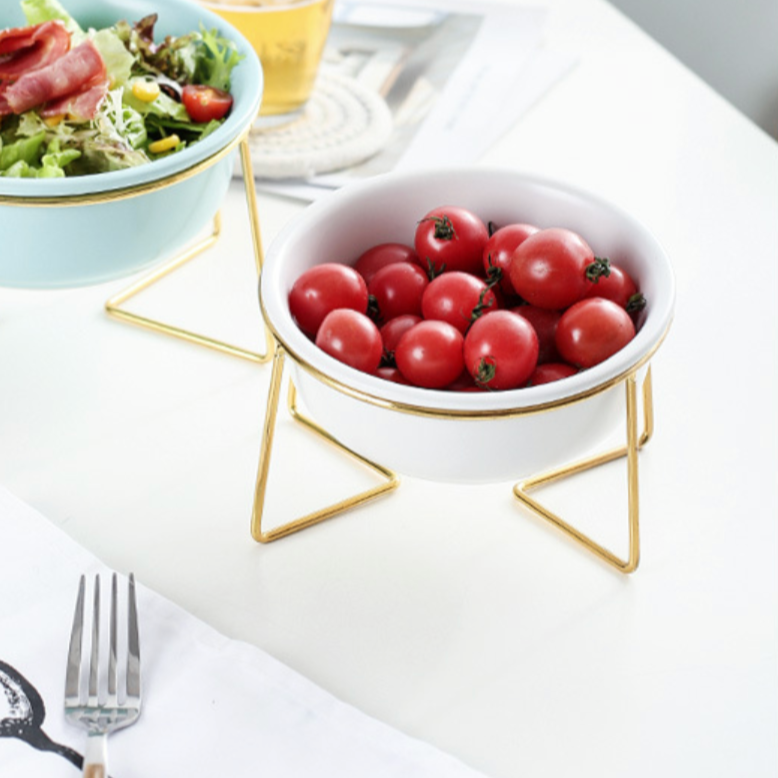 Ceramic Bowl With Metal Stand White 800 ml - Bowl, ceramic bowl, serving bowls, noodle bowl, salad bowls, bowl for snacks, snack bowl sets | Bowls for dining table & home decor