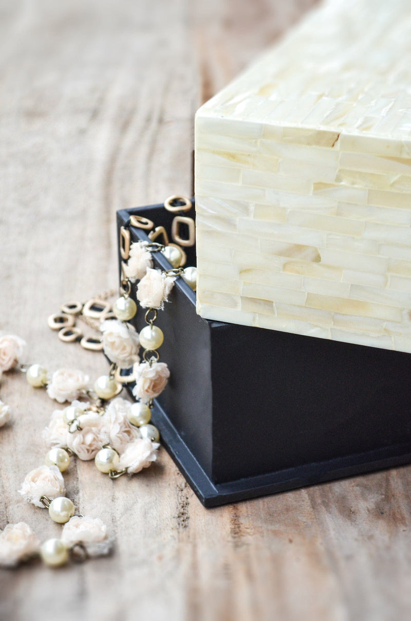 Mother Of Pearl Rectangle Box- Pearl White