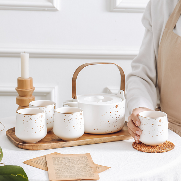CARA White Tea set - Tea cup set, tea set, teapot set | Tea set for Dining Table & Home Decor
