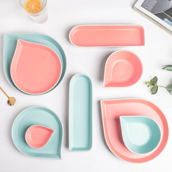 Dew Blue Long Plate 9 Inch - Ceramic platter, serving platter, fruit platter | Plates for dining table & home decor