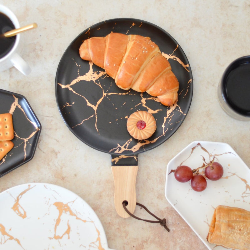 Black Marble Snack Plate - Ceramic platter, serving platter, fruit platter | Plates for dining table & home decor
