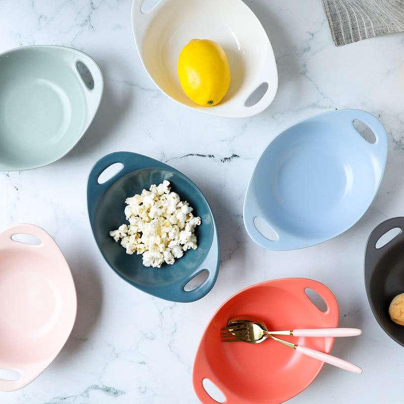 Modern Serving Bowl With Handle Teal Small - Ceramic bowl, salad bowls, snack bowls, bowl with handle, oven bowl | Bowls for dining table & home decor