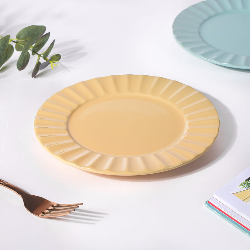 Claramay Daffodil Yellow Ceramic Snack Plate 8 Inch - Serving plate, snack plate, dessert plate | Plates for dining & home decor