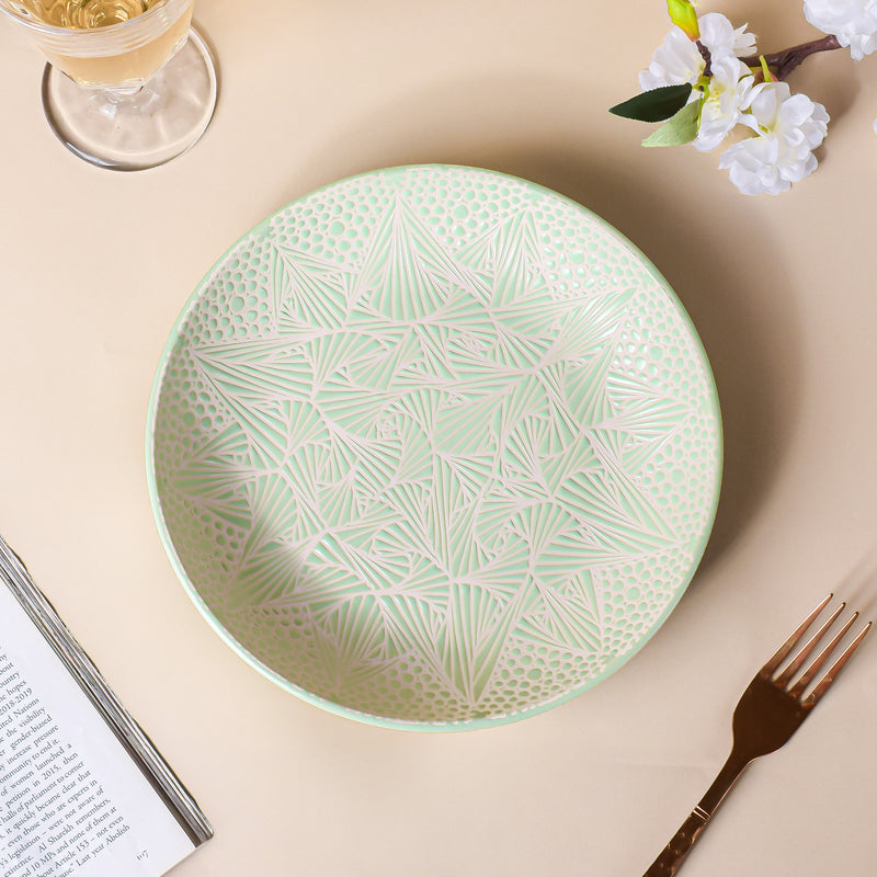 Springfield Green Textured Pasta Plate 8 Inch - Serving plate, pasta plate, lunch plate, deep plate | Plates for dining table & home decor