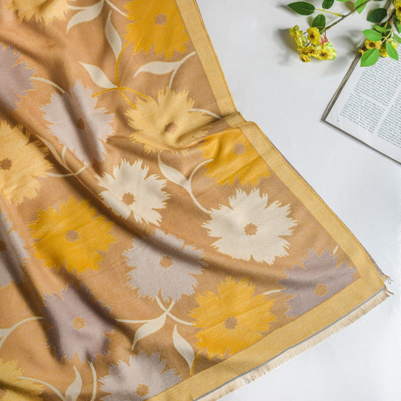 Floral Printed Winter Scarf Yellow