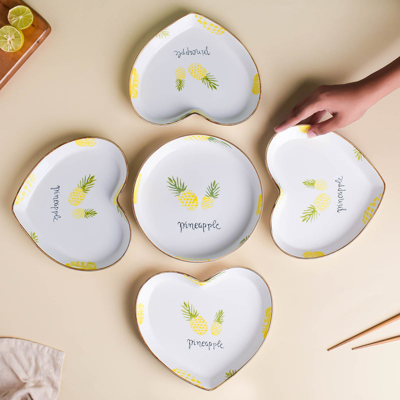 Pineapple Heart Plates Set of 5