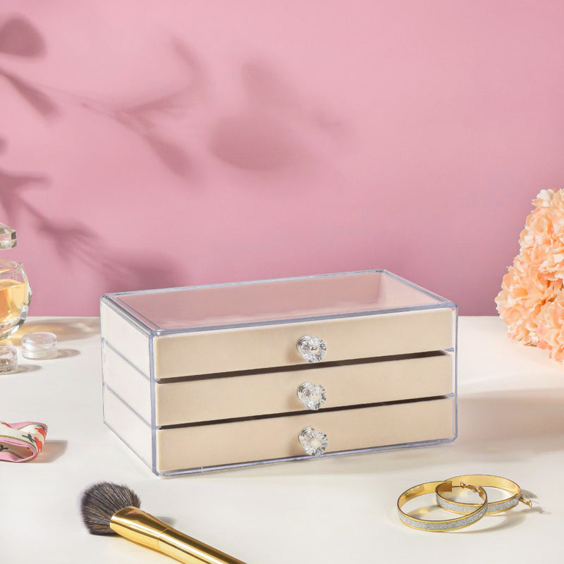 Triple Drawer Jewellery Organiser Cream