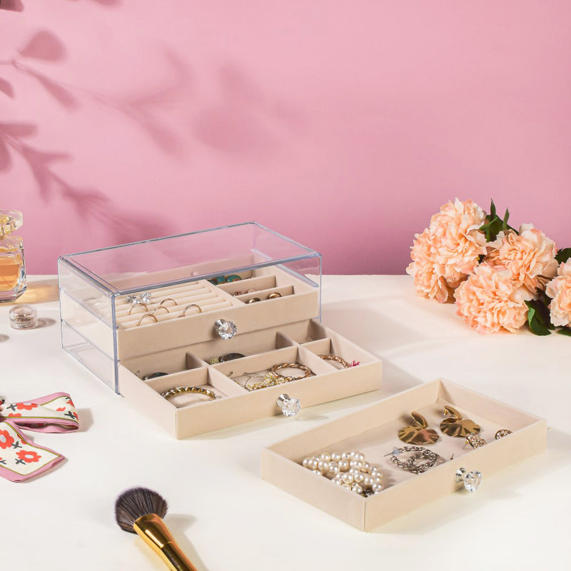Triple Drawer Jewellery Organiser Cream