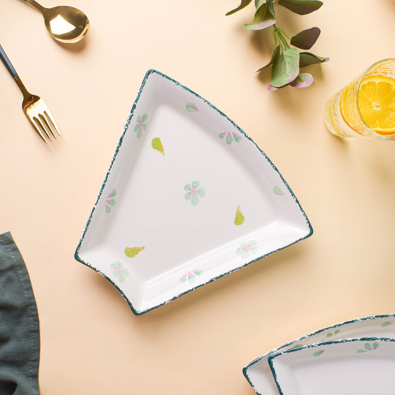 Green Floral Snack Plates Set Of 8 - Serving plate, snack plate, dessert plate | Plates for dining & home decor