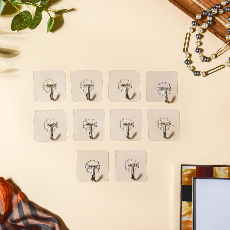 Transparent Hooks - Set of 10 - Wall hook/wall hanger for wall decoration & wall design | Home & room decoration ideas