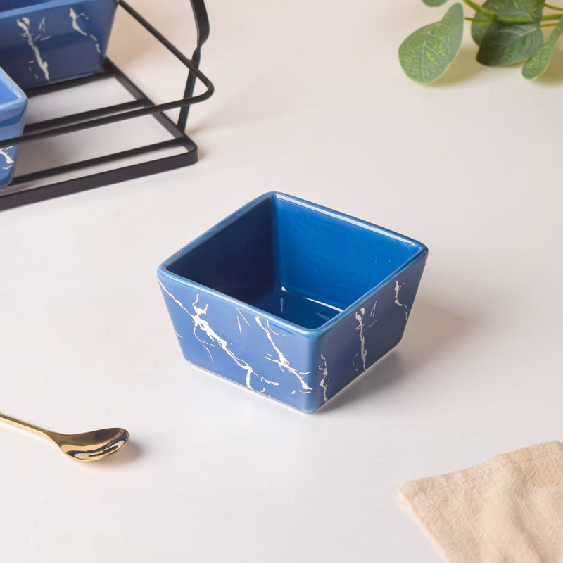 Cerulean Silver Ceramic Bowls Tray Set Of 5 200ml - Bowls, serving bowls, snack serving bowls, section bowls, fancy serving bowls, small serving bowls | Bowls for dining table & home decor