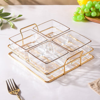 Gold Rim Crystal Bowls Tray Set Of 5 200ml - Serving bowls, small glass bowls, snack serving bowls, section bowls, fancy serving bowls | Bowls for dining table & home decor