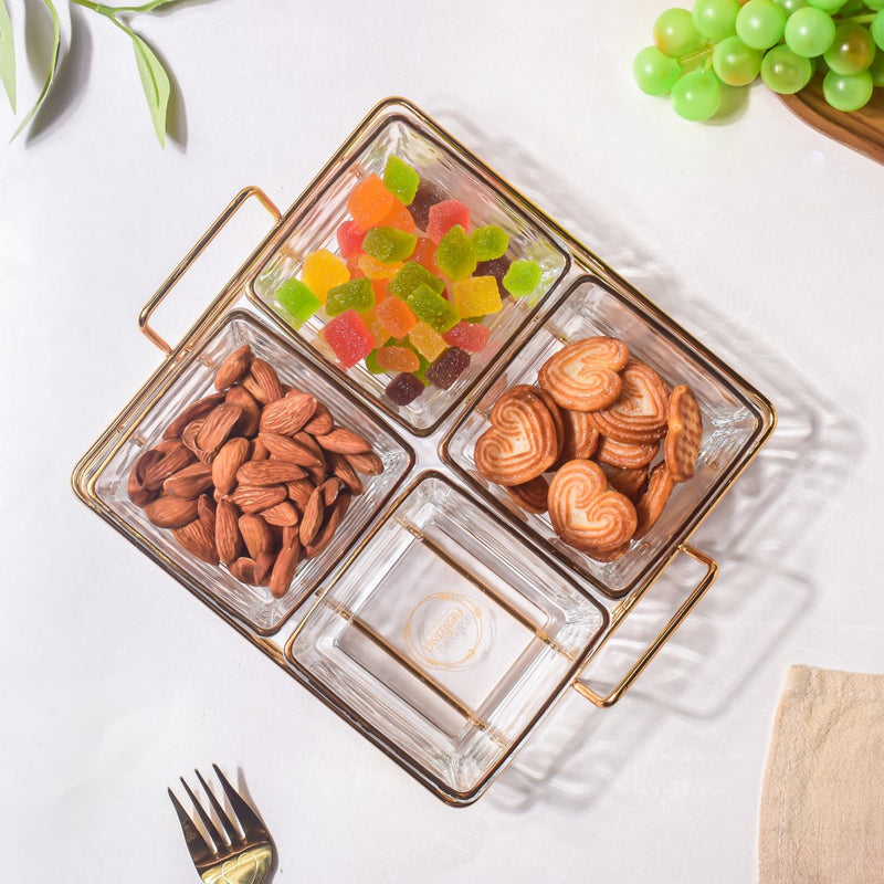 Gold Rim Crystal Bowls Tray Set Of 5 200ml - Serving bowls, small glass bowls, snack serving bowls, section bowls, fancy serving bowls | Bowls for dining table & home decor