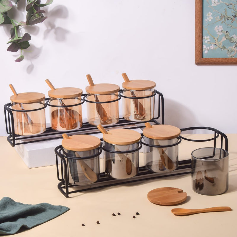 Jars With Lid And Spoon Set Of 9 Ash Grey 300ml - Jar