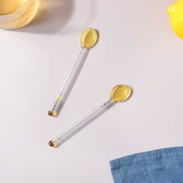 Glass Tea Spoon Set of 2 Yellow