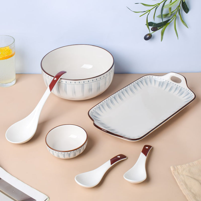 Ceramic Soup Spoon White And Brown Set Of 2