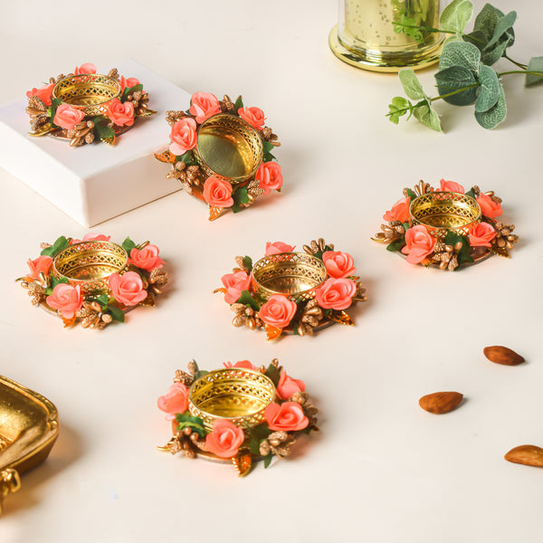 Peach Rose Tea Light Holder Set Of 6