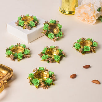 Green Rose Tea Light Holder Set Of 6 - Candle stand | Room decoration ideas