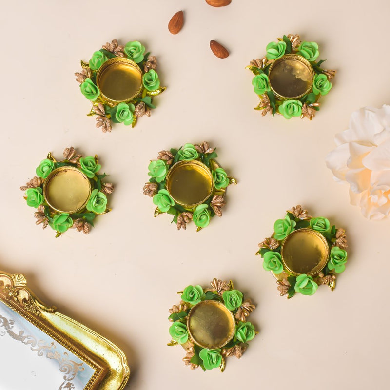 Green Rose Tea Light Holder Set Of 6 - Candle stand | Room decoration ideas