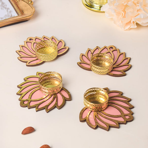 Peach Lotus Tea Light Candle Holder Set Of 4 - Candle stand | Room decoration ideas