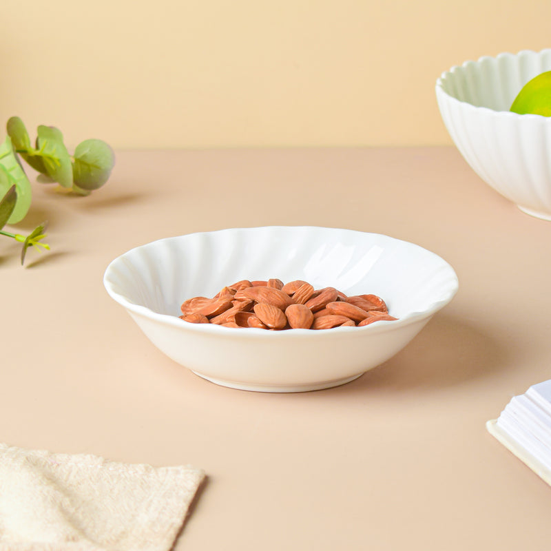 Riona Textured Ceramic Snack Bowl White 250 ml - Bowl,ceramic bowl, snack bowls, curry bowl, popcorn bowls | Bowls for dining table & home decor