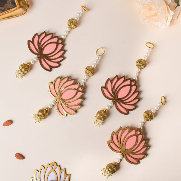 Peach Lotus Wall Hanging Set Of 4