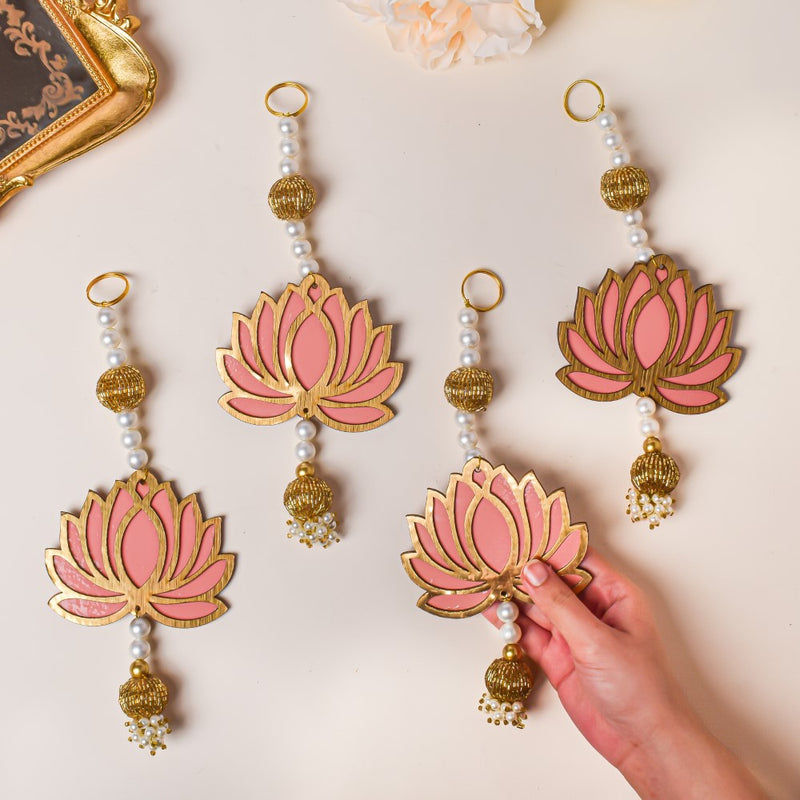 Peach Lotus Wall Hanging Set Of 4 - Wall decoration for wall design | Room decor & home decoration items