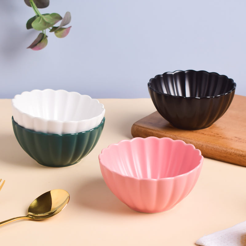 Snow White Scallop Snack Bowl 250 ml - Bowl,ceramic bowl, snack bowls, curry bowl, popcorn bowls | Bowls for dining table & home decor