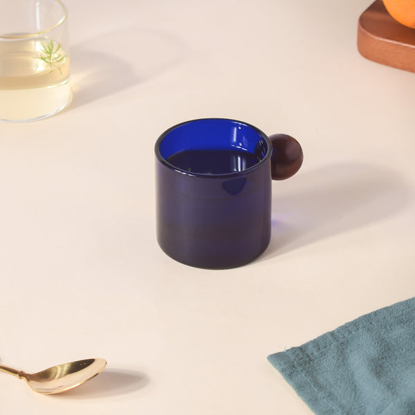 Glass Mug Blue With Knob Handle Small